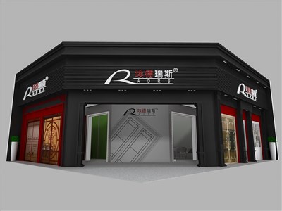 120平米展臺設(shè)計(jì)制作：一面開口/現(xiàn)代/木質(zhì)結(jié)構(gòu)/黑色，為建材展展商而作（免費(fèi)使用）