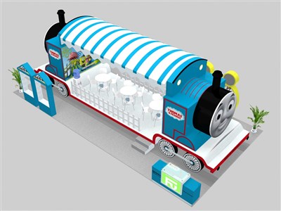 72平米展臺設計制作：四面開口/卡通/木質(zhì)結(jié)構/藍色，為玩具展展商而作（免費使用）