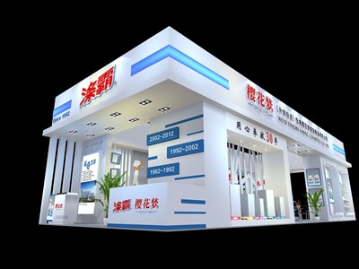 90平米展臺設計制作：四面開口/現代/木質結構/白色，為美博會展商而作（免費使用）