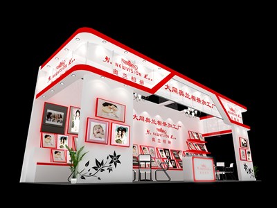 30平米展臺(tái)設(shè)計(jì)制作：三面開(kāi)口/現(xiàn)代/木質(zhì)結(jié)構(gòu)/白色，為美博會(huì)展商而作（免費(fèi)使用）
