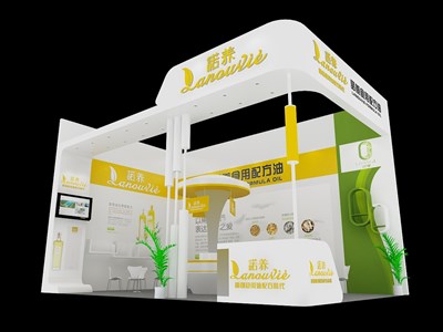 40平米展臺(tái)設(shè)計(jì)制作：二面開(kāi)口/現(xiàn)代/木質(zhì)結(jié)構(gòu)/白色，為食品展展商而作（免費(fèi)使用）