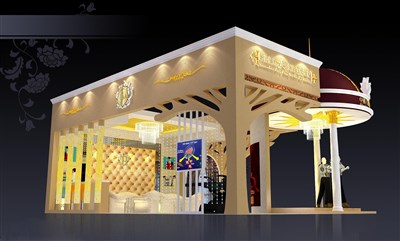 54平米展臺設(shè)計制作：三面開口/現(xiàn)代/木質(zhì)結(jié)構(gòu)/彩色，為美博會展商而作（免費(fèi)使用）