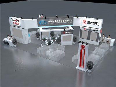 216平米展臺設計制作：四面開口/現(xiàn)代/木質(zhì)結構/白色，為機械展展商而作（免費使用）