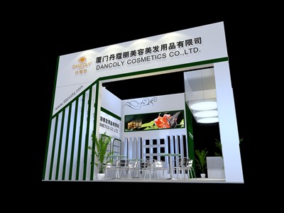 36平米展臺設計制作：三面開口/現(xiàn)代/木質(zhì)結構/白色，為美博會展商而作（免費使用）