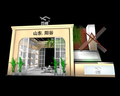 54平米展臺設(shè)計制作：二面開口/田園/木質(zhì)結(jié)構(gòu)/米色，為綜合展展商而作（免費使用）