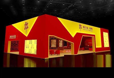 360平米展臺設(shè)計制作：四面開口/中式/木質(zhì)結(jié)構(gòu)/紅色，為糖酒展展商而作（免費使用）