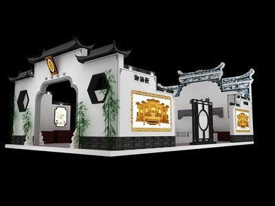 165平米展臺設(shè)計(jì)制作：四面開口/中式/型材結(jié)構(gòu)/灰色，為家具展展商而作（免費(fèi)使用）