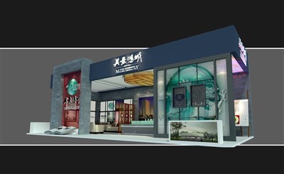 52平米展臺設(shè)計制作：三面開口/前衛(wèi)/木質(zhì)結(jié)構(gòu)/彩色，為房產(chǎn)展展商而作（免費使用）