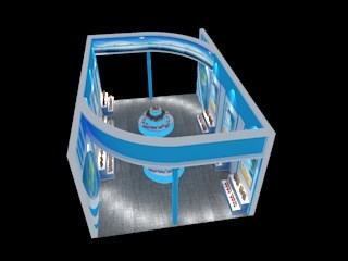 54平米展臺設(shè)計(jì)制作：二面開口/前衛(wèi)/木質(zhì)結(jié)構(gòu)/藍(lán)色，為旅游展展商而作（免費(fèi)使用）