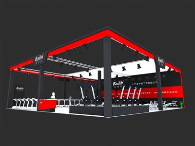 240平米展臺設(shè)計制作：三面開口/現(xiàn)代/桁架結(jié)構(gòu)/紅色，為電子展展商而作（免費使用）